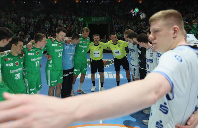 GER HBL 2026–2027 Season: FÜCHSE Berlin vs. TBV Lemgo, October 11, 2026, MAX SCHMELING HALLE, Berlin, Opening Ceremony, Center Circle, Both Teams, Referees