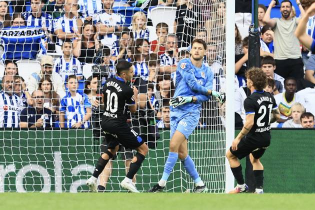 ESP LaLiga EA Sports Real Sociedad RC Deportivo La Coruna Yeremay Hernández of RC Deportivo scores a goal and celebrates during a LaLiga EA Sports match between Real Sociedad and RC Deportivo played at Anoeta Stadium in Gipuzkoa on October 11, 2026, in Spain. Spanish Soccer Copyright: xAgenciaxLOFx