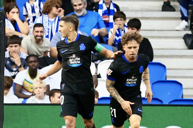ESP LaLiga EA Sports Real Sociedad RC Deportivo La Coruna Yeremay Hernández of RC Deportivo scores a goal and celebrates during a LaLiga EA Sports match between Real Sociedad and RC Deportivo played at Anoeta Stadium in Gipuzkoa on October 11, 2026, in Spain. Spanish Soccer Copyright: xAgenciaxLOFx