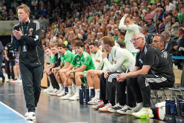 Pictured: Nicolej Krickau of Füchse Berlin, coach, celebrating on October 11, 2026; Füchse Berlin vs. TVB Lemgo Lippe, HBL, Handball Bundesliga, 2026–27 season, Max Schmeling Halle Copyright: HMBxMedia xPascalxSpanehl