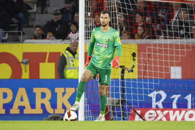 Mio Backhaus, SC Freiburg, No. 1 on the Ball, Germany, Soccer, Bundesliga 1, Matchday 5, 2026–2027, SC Freiburg vs. FC Schalke 04, October 11, 2026, Freiburg im Breisgau, Europa-Park Stadium, Germany Copyright: xGrantxHubbsx