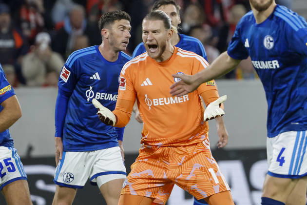 Loris Karius, FC Schalke 01, facial expressions, emotion, Germany, soccer, Bundesliga 1, Matchday 5, 2026–2027, SC Freiburg vs. FC Schalke 04, October 11, 2026, Freiburg im Breisgau, Europa-Park Stadium, Germany Copyright: xGrantxHubbsx