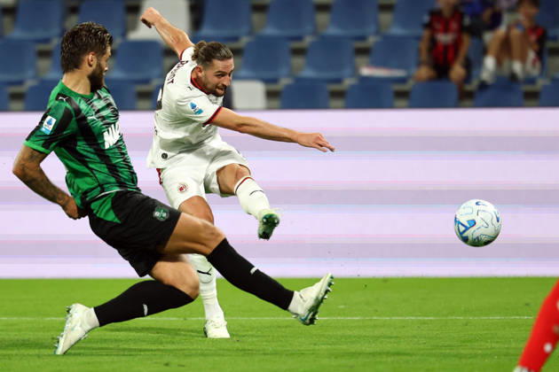 Adrien Rabiot of AC Milan scores the goal of 0-1 during the Serie A 2026 2027 football match between US Sassuolo and AC Milan at Citta del Tricolore stadium in Reggio Emilia (Italy), October 11th, 2026. CesarexPurini
