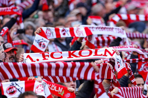 October 11, 2026, xkwix, Soccer, Bundesliga, 1. FC Köln vs. Borussia Mönchengladbach, RheinEnergieSTADION, Matchday 5, 2026–2027 season, 1. FC Köln fans in red and white in Block DFB regulations prohibit any use of photographs as image sequences and or quasi-video. Photo: xKamilxWilkowskixPressefotoKochx, North Rhine-Westphalia, Germany
