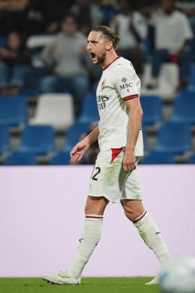 Milan s Adrien Rabiot celebrates after scoring the 0-1 goal for his team during the Serie A soccer match between Sassuolo and Milan at the Mapei Stadium in Reggio Emilia, north Italy - Sunday, October 11, 2026 - Copyright: xMassimoxPaolone LaPressex