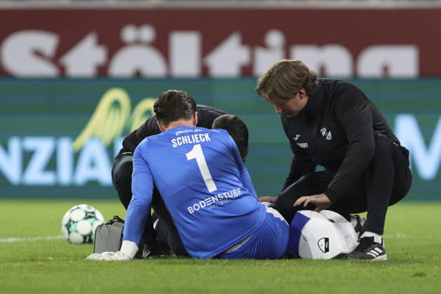 SC Verl goalkeeper Timo Schlieck lies injured on the ground during the 3. Liga match between Fortuna Düsseldorf and SC Verl at the Merkur Spiel Arena on October 11, 2026, in Düsseldorf, Germany. Photo by Oliver Kaelke, DeFodi Images. Goalkeeper Timo Schlieck of SC Verl lies injured on the ground during the 3. Liga match between Fortuna Düsseldorf and SC Verl at Merkur Spiel Arena on October 11, 2026 in Düsseldorf, Germany. Photo by Oliver Kaelke, DeFodi Images. DFB and DFL regulations prohibit any use of photographs as image sequences and or quasi-video. Photo by Oliver Kaelke, DeFodi Images.