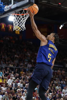 October 11, 2026, Barcelona, Barcelona, Spain: Juntin Robinson of FC Barcelona, Barca in action during the Spanish League, Liga ACB Endesa, basketball match played between FC Barcelona and Valencia Basket at Palau Blaugrana on October 11, 2026 in Barcelona, Spain. FC Barcelona V Valencia Basket - Liga ACB Endesa - ZUMAa181 20261011_zaa_a181_274 Copyright: xJavierxBorregox