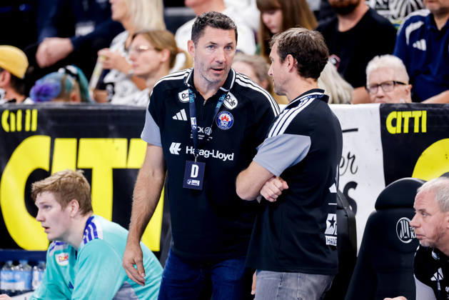 Kiel, October 11, 2026; Handball, 2026–27 Bundesliga 1; THW Kiel vs. Handball Club Hamburg; Blazenko Lackovic, HC Hamburg, Assistant Coach; Torsten Jansen, HC Hamburg, Head Coach