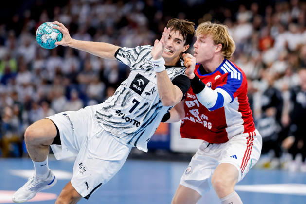 Kiel, October 11, 2026; Handball, 2026–27 Bundesliga 1, THW Kiel vs. Handball Club Hamburg; Julian Köster (THW Kiel), 7; Martin Hovde (HC Hamburg), 81