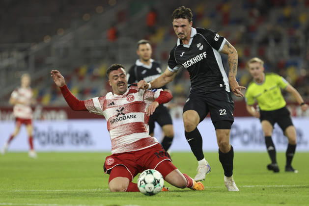 Philipp Foerster of Fortuna Düsseldorf and Noah Koenig of SC Verl battle for the ball during the 3. Liga match between Fortuna Düsseldorf and SC Verl at Merkur Spiel Arena on October 11, 2026, in Düsseldorf, Germany. Photo by Oliver Kaelke, DeFodi Images. Philipp Foerster of Fortuna Düsseldorf and Noah Koenig of SC Verl battle for the ball during the 3. Liga match between Fortuna Düsseldorf and SC Verl at Merkur Spiel Arena on October 11, 2026 in Düsseldorf, Germany. Photo by Oliver Kaelke, DeFodi Images. DFB and DFL regulations prohibit any use of photographs as image sequences and or quasi-video. Photo by Oliver Kaelke, DeFodi Images.
