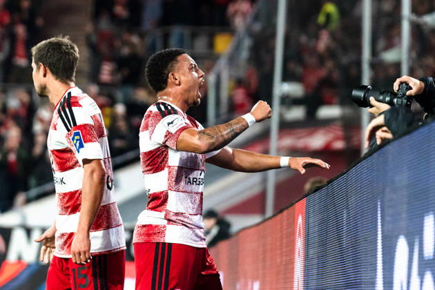 Germany 3rd Division 2026–2027 Fortuna Düsseldorf vs. SC Verl Matchday 8, October 12, 2026, Merkur Spiel Arena, North Rhine-Westphalia. Goal to make it 1–0 by Tim Oberdorf (Fortuna Düsseldorf), 15 Cheering, joy, emotions, goal celebration, Steven van der Sloot, Fortuna Düsseldorf, 2 Copyright: xCelinaxLeiersx