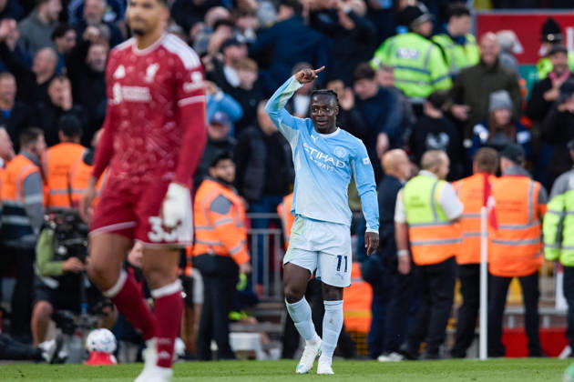 LIVERPOOL, ENGLAND - OCTOBER 11: Jeremy Doku of Manchester City celebrates after scoring the team s second goal during the Premier League 2026 27 football match between Liverpool FC and Manchester City at Anfield on October 11, 2026 in Liverpool, England. (Photo by Koby Abbott Sports Press Photo) Copyright: xKobyxAbbott SportsxPressxPhotox Sportspressphoto_SPR252586