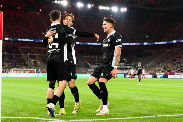 Germany 3rd Division 2026–2027 Fortuna Düsseldorf vs. SC Verl Matchday 8, October 12, 2026, Merkur Spiel Arena, North Rhine-Westphalia Goal to make it 2–2 by Janne Berner (SC Verl), 34, Cheering, Joy, Emotions, Goal Celebration, Tim Heike, SC Verl, 25 Copyright: xCelinaxLeiersx