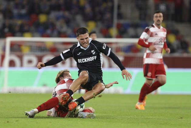 Almin Mesanovic of SC Verl and Lukas Bornschein of Fortuna Düsseldorf battle for the ball during the 3. Liga match between Fortuna Düsseldorf and SC Verl at the Merkur Spiel Arena on October 11, 2026, in Düsseldorf, Germany. Photo by Oliver Kaelke, DeFodi Images. Almin Mesanovic of SC Verl and Lukas Bornschein of Fortuna Düsseldorf battle for the ball during the 3. Liga match between Fortuna Düsseldorf and SC Verl at Merkur Spiel Arena on October 11, 2026 in Düsseldorf, Germany. Photo by Oliver Kaelke, DeFodi Images. DFB and DFL regulations prohibit any use of photographs as image sequences and or quasi-video. Photo by Oliver Kaelke, DeFodi Images.