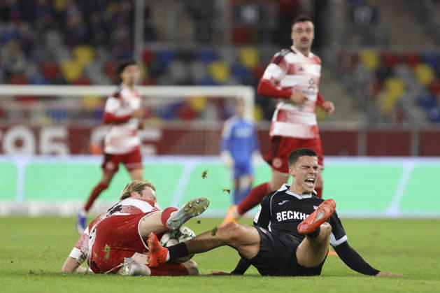 Lukas Bornschein of Fortuna Düsseldorf and Almin Mesanovic of SC Verl battle for the ball during the 3. Liga match between Fortuna Düsseldorf and SC Verl at the Merkur Spiel Arena on October 11, 2026, in Düsseldorf, Germany. Photo by Oliver Kaelke, DeFodi Images. Lukas Bornschein of Fortuna Düsseldorf and Almin Mesanovic of SC Verl battle for the ball during the 3. Liga match between Fortuna Düsseldorf and SC Verl at Merkur Spiel Arena on October 11, 2026 in Düsseldorf, Germany. Photo by Oliver Kaelke, DeFodi Images. DFB and DFL regulations prohibit any use of photographs as image sequences and or quasi-video. Photo by Oliver Kaelke, DeFodi Images.