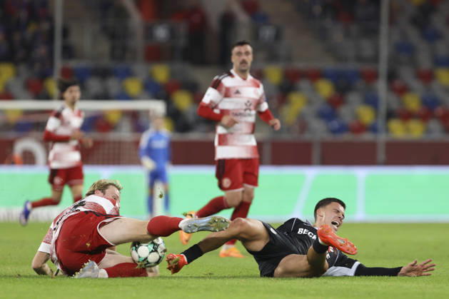 Lukas Bornschein of Fortuna Düsseldorf and Almin Mesanovic of SC Verl battle for the ball during the 3. Liga match between Fortuna Düsseldorf and SC Verl at the Merkur Spiel Arena on October 11, 2026, in Düsseldorf, Germany. Photo by Oliver Kaelke, DeFodi Images. Lukas Bornschein of Fortuna Düsseldorf and Almin Mesanovic of SC Verl battle for the ball during the 3. Liga match between Fortuna Düsseldorf and SC Verl at Merkur Spiel Arena on October 11, 2026 in Düsseldorf, Germany. Photo by Oliver Kaelke, DeFodi Images. DFB and DFL regulations prohibit any use of photographs as image sequences and or quasi-video. Photo by Oliver Kaelke, DeFodi Images.