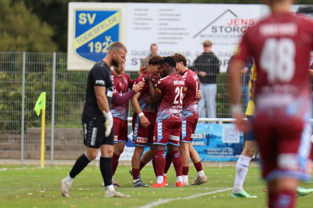 Soccer I Men I 2026–2027 Season I Regionalliga Nord I Matchday 13 I SV Todesfelde vs. SC Weiche Flensburg I October 11, 2026, from left: Theo Aljoscha Behrmann 28, SC Weiche Flensburg 08 and Ibrahim Bashiru Ali 26, SC Weiche Flensburg 08 Head-to-head Todesfelde Joda Sportpark Schleswig-Holstein Germany Copyright: xLobeca FabianxLamprechtx