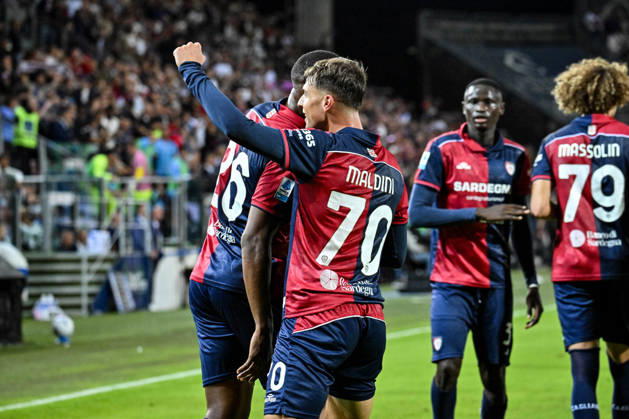 IPA89566266 - Daniel Maldini of Cagliari Calcio, Exultation, Joy, Celebration After Scoring a Goal, During the Cagliari Calcio vs. Juventus FC Italian Serie A Soccer Match in Cagliari, Italy, October 11, 2026  Copyright: xLuigixCanu IPAxSportx xx IPA89566266