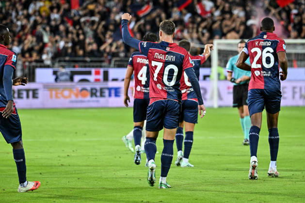 IPA89566278 - Daniel Maldini of Cagliari Calcio, Exultation, Joy, Celebration After Scoring a Goal, During the Cagliari Calcio vs. Juventus FC Italian Serie A Soccer Match in Cagliari, Italy, October 11, 2026  Copyright: xLuigixCanu IPAxSportx xx IPA89566278