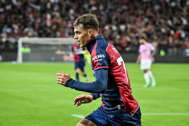 IPA89566283 - Daniel Maldini of Cagliari Calcio, Exultation, Joy, Celebration After Scoring a Goal, During the Cagliari Calcio vs. Juventus FC Italian Serie A Soccer Match in Cagliari, Italy, October 11, 2026  Copyright: xLuigixCanu IPAxSportx xx IPA89566283