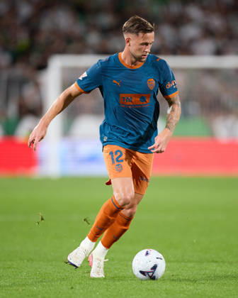 October 11, 2026, Santander, Cantabria, Spain: Justin de Haas of Valencia CF in action during the LaLiga EA Sports match between Real Racing Club de Santander and Valencia CF at Campos de de El Sardinero on October 11, 2026, in Santander, Spain. Real Racing Club De Santander V Valencia CF - LaLiga EA Sports - ZUMAa181 20261011_zaa_a181_359 Copyright: xRicardoxLarreinax