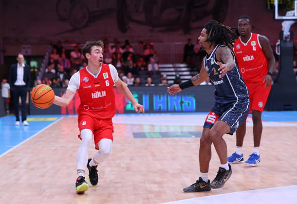 From left: Jasper Guenther, RheinStars Cologne 06; Corey McKeithan, Eisbären Bremerhaven 02; James Patterson III, RheinStars Cologne 04 (GER), RheinStars Cologne vs. Eisbären Bremerhaven, Basketball, ProA, Matchday 4, 2026–2027 season, October 11, 2026 GER, RheinStars Cologne vs. Eisbären Bremerhaven, Basketball, ProA, Matchday 4, 2026–2027 season, October 11, 2026 RheinStars Cologne Copyright: xEibner-Pressefoto ThomasxStoeckerx EP_TSR