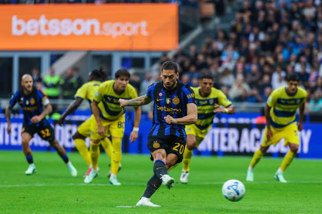 Hakan Calhanoglu of FC Internazionale scores a penalty during Serie A Enilive 2026 27 football match between FC Internazionale and Parma Calcio 1913. Italy Copyright: xBEAUTIFULxSPORTS Carabellix
