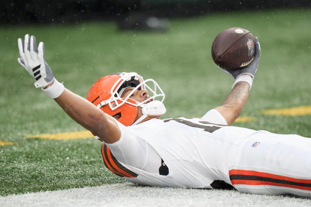 Oct 11, 2026; East Rutherford, NJ, USA; Cleveland Browns wide receiver Denzel Boston (12) reacts to his touchdown catch during an NFL, American Football Herren, USA game against the New York Jets at MetLife Stadium. Mandatory Credit: -Cal Media East Rutherford USA - ZUMAc04_ 20261011_zma_c04_085 Copyright: xChrisxSzagolax