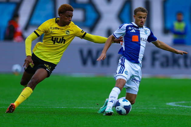 GC Zurich vs. BSC Young Boys, Brack Super League, October 11, 2026, Alvyn Sanches 10, BSC Young Boys, left, in a tackle with Kenzo Goudmijn 24, Grasshopper Club Zurich in the Brack Super League match between Grasshopper Club Zurich (GCZ) and BSC Young Boys (YB) on October 11, 2026, at Letzigrund Stadium in Zurich, Switzerland, Zurich, Letzigrund Stadium, Zurich, Switzerland
