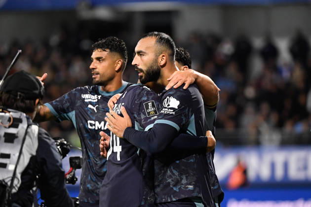 ESTAC Troyes v Olympique de Marseille - Ligue 1 McDonald s 2026 2027 Emerson PALMIERI of Olympique de Marseille and Himad ABDELLI of Marseille celebrate after scores during Ligue 1 McDonald s match between Troyes and Marseille at Stade de l Aube on October 11, 2026 in Troyes, France. Troyes France  Copyright: xEwenxGavetx 776573381