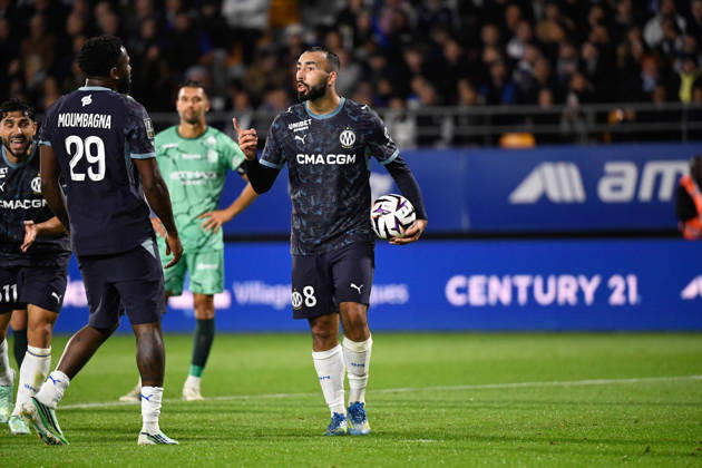 ESTAC Troyes v Olympique de Marseille - Ligue 1 McDonald s 2026 2027 Faris MOUMBAGNA of Marseille and Himad ABDELLI of Marseille celebrate after scores during Ligue 1 McDonald s match between Troyes and Marseille at Stade de l Aube on October 11, 2026 in Troyes, France. Troyes France Copyright: xEwenxGavetx 776573381