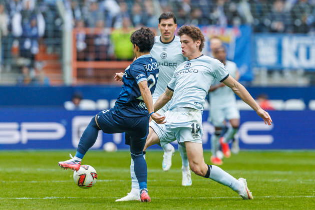 Koji Miyoshi of VfL Bochum and Maximilian Grosser of DSC Arminia Bielefeld battle for the ball during the 2. Bundesliga match between VfL Bochum and Arminia Bielefeld at Ruhrstadion on October 11, 2026, in Bochum, Germany. Photo by Mario Hommes, DeFodi Images. Koji Miyoshi of VfL Bochum and Maximilian Grosser of DSC Arminia Bielefeld battle for the ball during the 2. Bundesliga match between VfL Bochum and Arminia Bielefeld at Vonovia Ruhrstadion on October 11, 2026 in Bochum, Germany. Photo by Mario Hommes, DeFodi Images. DFB and DFL regulations prohibit any use of photographs as image sequences and or quasi-video. Photo by Mario Hommes, DeFodi Images.