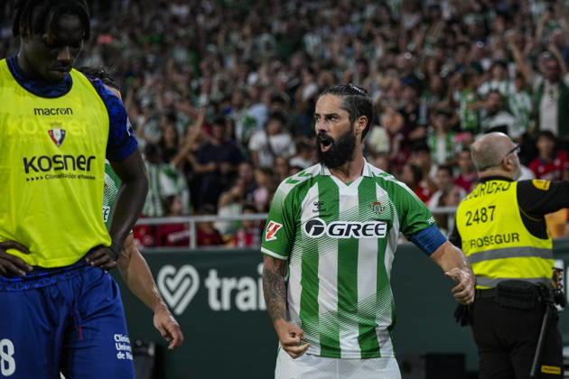 October 11, 2026, Sevilla, Sevilla, Spain: Francisco Alarcon Isco of Real Betis Balompie celebrates a goal during the Spanish league, LaLiga EA Sports, football match played between Real Betis and CA Osasuna at La Cartuja stadium on October 11, 2026, in Sevilla, Spain. Sevilla Spain - ZUMAa181 20261011_zaa_a181_293 Copyright: xJoaquinxCorcherox