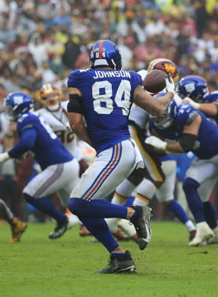 October 11, 2026: New York Giants TE 84 Theo Johnson catches a pass during the Washington Commanders game against the New York Giants at Northwest Stadium in Landover, MD. CSM NFL, American Football Herren, USA 2026: Washington Commanders Vs New York Giants OCT 11  - ZUMAc04_ 20261011_zma_c04_103 Copyright: xJustinxCooperx