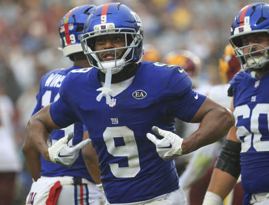 October 11, 2026: New York Giants TE 9 Isaiah Likely celebrates a touchdown during the Washington Commanders game against the New York Giants at Northwest Stadium in Landover, MD. CSM NFL, American Football Herren, USA 2026: Washington Commanders Vs New York Giants OCT 11  - ZUMAc04_ 20261011_zma_c04_116 Copyright: xJustinxCooperx