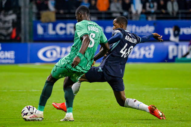FOOTBALL : ESTAC Troyes vs Olympique de Marseille - Ligue 1 - JournÃ e 6 - 11 10 2026 Paolo Gozzi (ESTAC Troyes) Keyliane Abdallah (OM) TroyesFrance  Copyright: xBaptistexAutissierx