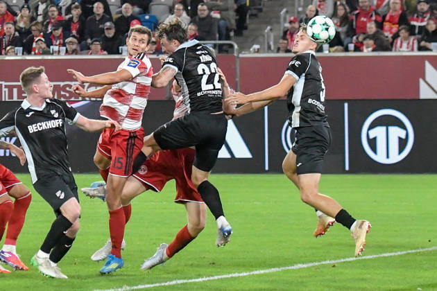 Tim Oberdorf of Düsseldorf scores the goal to make it 1–0 on 11 10 2026 ¢ Soccer ¢ Fortuna Düsseldorf vs. SC Verl, Merkur Spiel Arena, Düsseldorf, DFB and DFL regulations prohibit any use of photographs as image sequences and or quasi-video. NRW, Germany Copyright: xpepphotox xSaschaxWeizx pep00321, pep_20261011_hm