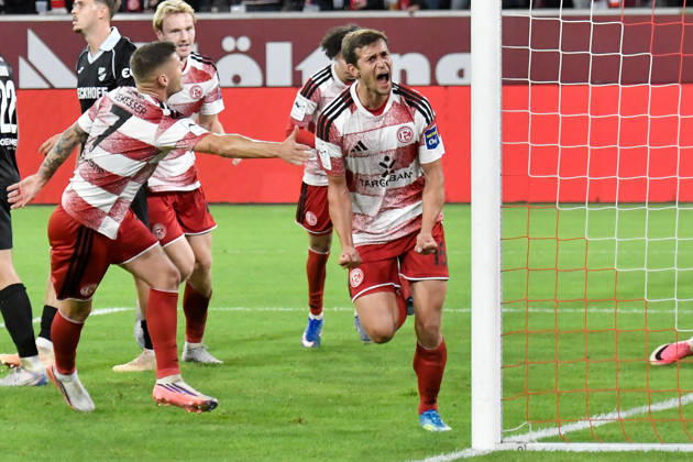 Tim Oberdorf of Düsseldorf 15 celebrates after scoring the goal to make it 1–0 on November 10, 2026 ¢ Soccer ¢ Fortuna Düsseldorf vs. SC Verl, Merkur Spiel Arena, Düsseldorf, DFB and DFL regulations prohibit any use of photographs as image sequences and or quasi-video. NRW, Germany Copyright: xpepphotox xSaschaxWeizx pep00321, pep_20261011_hm