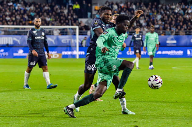 FOOTBALL : ESTAC Troyes vs Olympique de Marseille - Ligue 1 - Journà e 6 - 11 10 2026 Faris Moumbagna (OM) Junior Diaz (ESTAC Troyes) TroyesFrance Copyright: xBaptistexAutissierx