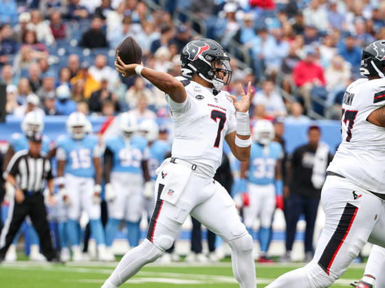 Oct 11, 2026; Nashville, TN, USA; Houston Texans quarterback C.J. Stroud (7) passes the ball during the NFL, American Football Herren, USA regular season game between the Houston Texans and Tennessee Titans at Nissan Stadium. Mandatory Credit: -Cal Media Nashville USA - ZUMAc04_ 20261011_zma_c04_050 Copyright: xStephenxFurstx