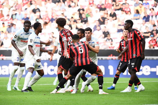 OGC Nice v RC Strasbourg Alsace - Ligue 1 McDonald s 2026 2027 Mohamed ABDELMONEM of Nice , Axel WITSEL of Nice , Giovanni REYNA of RC Strasbourg during Ligue 1 McDonald s match between Nice and Strasbourg at Allianz Riviera Stadium on October 11, 2026 in Nice, France. Nice France Copyright: xIconxSportx 776573383