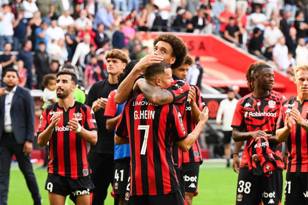 OGC Nice v RC Strasbourg Alsace - Ligue 1 McDonald s 2026 2027 Axel WITSEL of Nice and Gauthier HEIN of Nice during Ligue 1 McDonald s match between Nice and Strasbourg at Allianz Riviera Stadium on October 11, 2026 in Nice, France. Nice France Copyright: xIconxSportx 776573383