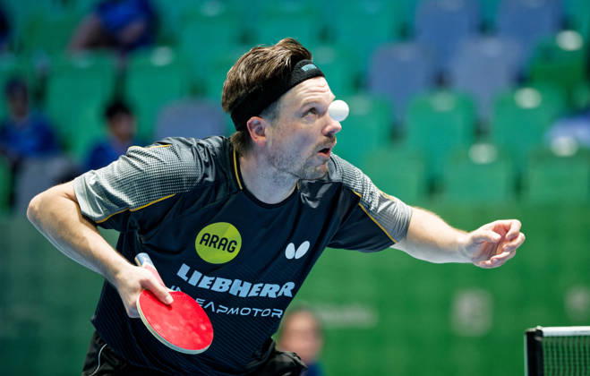 Ricardo Walther of ASC Gruenwettersbach, Germany (photo ms1559) at the 2026 European Table Tennis Championships in Ljubljana LJUBLJANA, SLOVENIA, OCTOBER 12, 2026 Ricardo Walther of ASC Gruenwettersbach, Germany (photo ms1559) in action at the European Table Tennis Championships at Stozice Arena in Ljubljana, Slovenia. Photo by Manfred Schillings. Ljubljana, Stozice Arena, Lisbon, Slovenia
