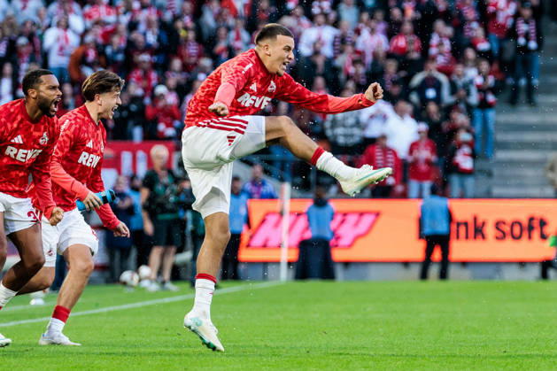 KOELN, GERMANY - OCTOBER 11: Said El Mala (1. FC Koeln, 10) celebrates after the final whistle of the Bundesliga match between 1. FC Koeln vs. Borussia Moenchengladbach at Rheinenergie-Stadion on matchday 5 of the 1. Bundesliga on October 11, 2026 in Koeln, Germany. DFL REGULATIONS PROHIBIT ANY USE OF PHOTOGRAPHS AS IMAGE SEQUENCES AND OR QUASI-VIDEO. North Rhine Westphalia Germany Copyright: xSteffiexWunderlx