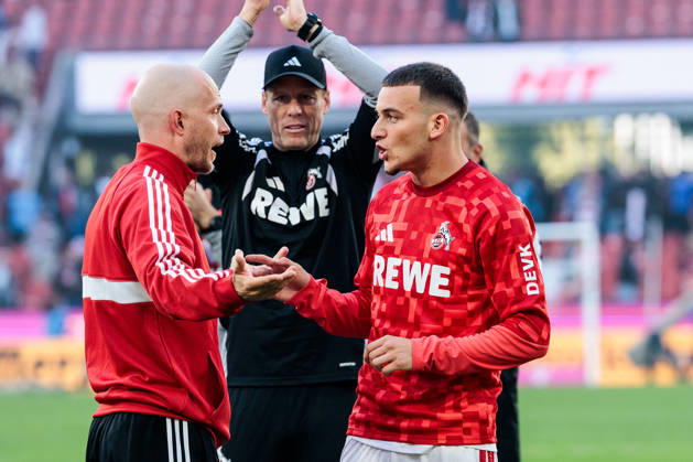 KOELN, GERMANY - OCTOBER 11: Rene Wagner (Head Coach 1. FC Koeln) and Said El Mala (1. FC Koeln, 10) talking after the Bundesliga match between 1. FC Koeln vs. Borussia Moenchengladbach at Rheinenergie-Stadion on matchday 5 of the 1. Bundesliga on October 11, 2026 in Koeln, Germany. DFL REGULATIONS PROHIBIT ANY USE OF PHOTOGRAPHS AS IMAGE SEQUENCES AND OR QUASI-VIDEO. North Rhine Westphalia Germany Copyright: xSteffiexWunderlx