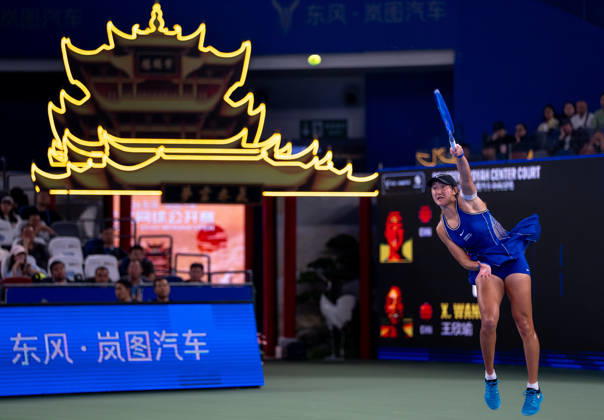 (261012) -- WUHAN, Oct. 12, 2026 -- Wang Xiyu serves during the women s sinlges round of 64 match between Wang Xiyu of China and Wang Xinyu of China of the 2026 Wuhan Open tennis tournament in Wuhan, capital of central China s Hubei Province, Oct. 12, 2026. ) (SP)CHINA-WUHAN-TENNIS-WUHAN OPEN-WOMEN S SINGLES-ROUND OF 64 (CN) XiaoxYijiu 