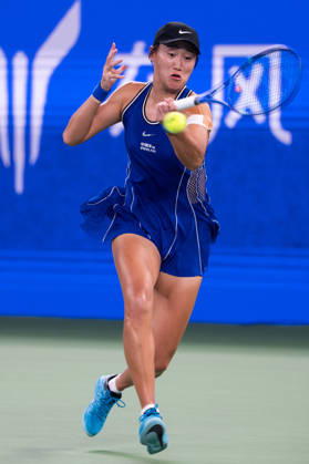 (261012) -- WUHAN, Oct. 12, 2026 -- Wang Xiyu hits a return during the women s sinlges round of 64 match between Wang Xiyu of China and Wang Xinyu of China of the 2026 Wuhan Open tennis tournament in Wuhan, capital of central China s Hubei Province, Oct. 12, 2026. ) (SP)CHINA-WUHAN-TENNIS-WUHAN OPEN-WOMEN S SINGLES-ROUND OF 64 (CN) XiaoxYijiu 