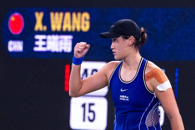 (261012) -- WUHAN, Oct. 12, 2026 -- Wang Xiyu celebrates after the women s sinlges round of 64 match between Wang Xiyu of China and Wang Xinyu of China of the 2026 Wuhan Open tennis tournament in Wuhan, capital of central China s Hubei Province, Oct. 12, 2026. ) (SP)CHINA-WUHAN-TENNIS-WUHAN OPEN-WOMEN S SINGLES-ROUND OF 64 (CN) XiaoxYijiu 