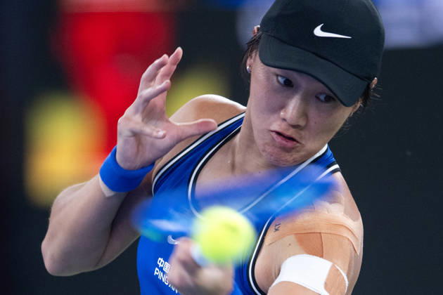 (261012) -- WUHAN, Oct. 12, 2026 -- Wang Xiyu hits a return during the women s sinlges round of 64 match between Wang Xiyu of China and Wang Xinyu of China of the 2026 Wuhan Open tennis tournament in Wuhan, capital of central China s Hubei Province, Oct. 12, 2026. ) (SP)CHINA-WUHAN-TENNIS-WUHAN OPEN-WOMEN S SINGLES-ROUND OF 64 (CN) XiaoxYijiu 
