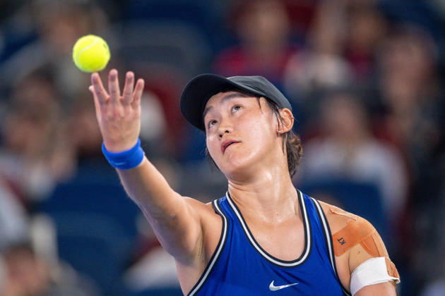 (261012) -- WUHAN, Oct. 12, 2026 -- Wang Xiyu serves during the women s sinlges round of 64 match between Wang Xiyu of China and Wang Xinyu of China of the 2026 Wuhan Open tennis tournament in Wuhan, capital of central China s Hubei Province, Oct. 12, 2026. ) (SP)CHINA-WUHAN-TENNIS-WUHAN OPEN-WOMEN S SINGLES-ROUND OF 64 (CN) DuxZixuan 